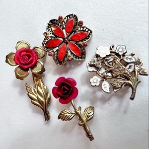 Vintage Flower Brooch Lot Array of Mini Brooch Floral Pins Retro Jewelry Roses